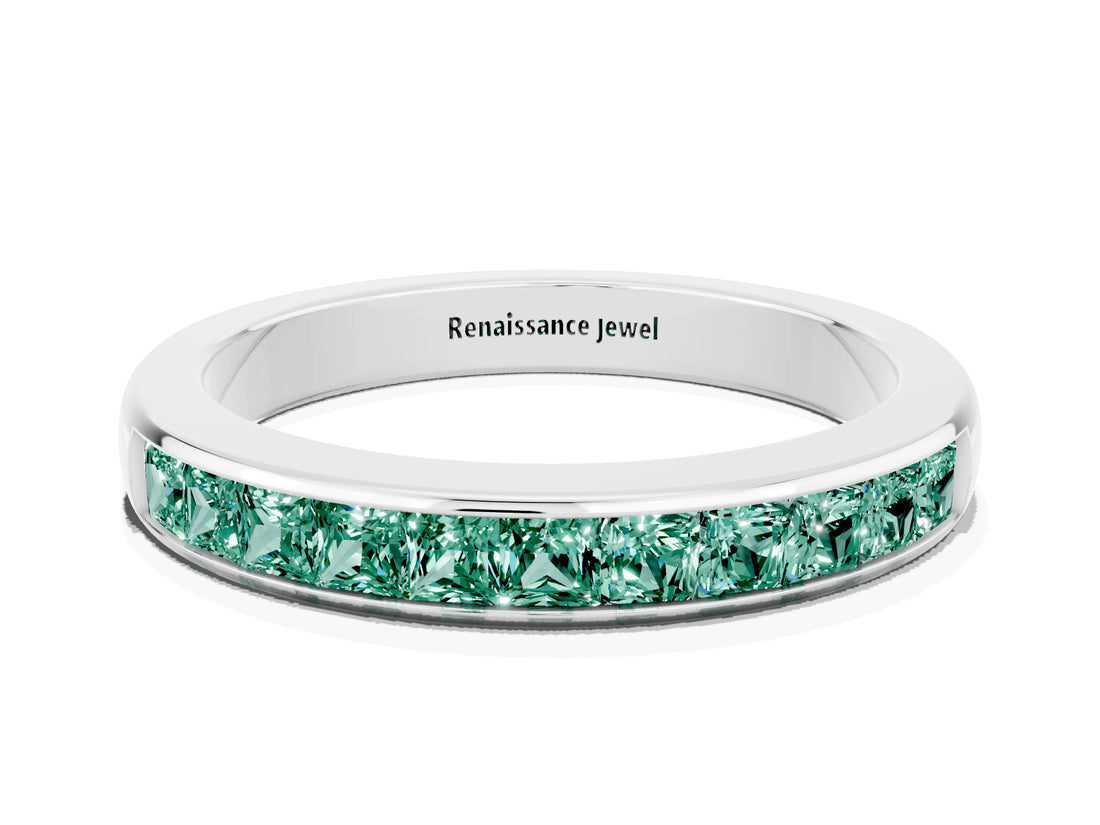 White gold Channel Set Princess Cut Green Sapphire Eternity Band_6