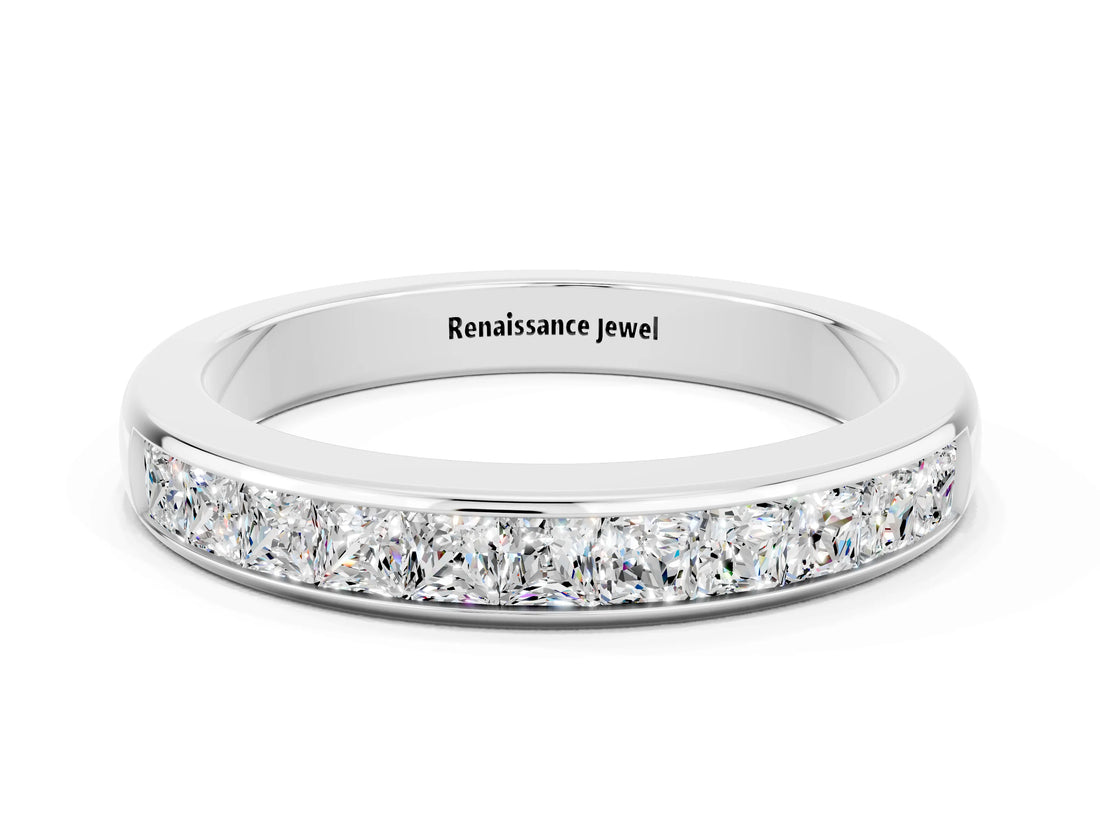 White gold Channel Set Princess Cut Moissanite Eternity Band_6