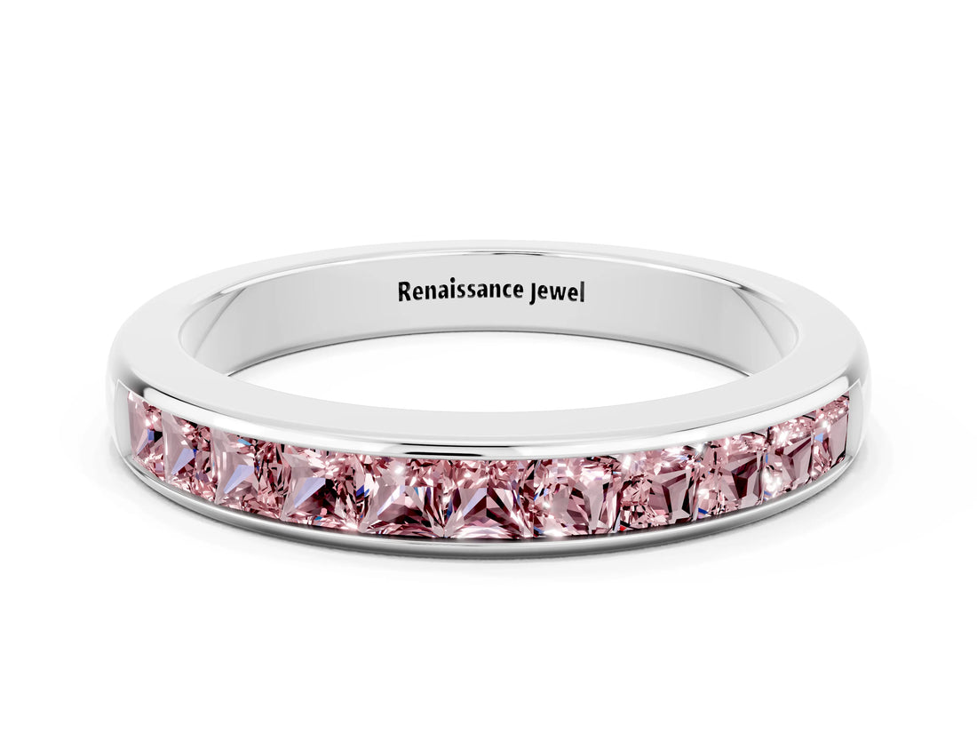White gold Channel Set Princess Cut Morganite Eternity Band_6