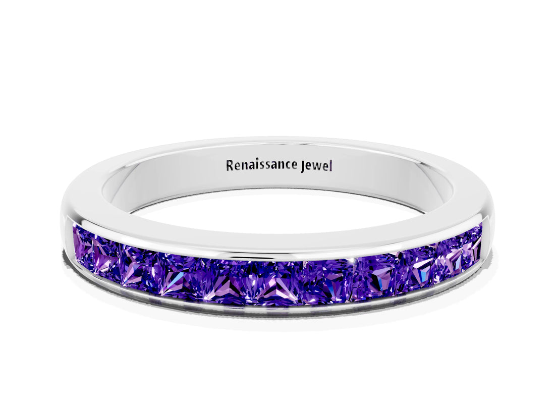 White gold Channel Set Princess Cut Tanzanite Eternity Band_6