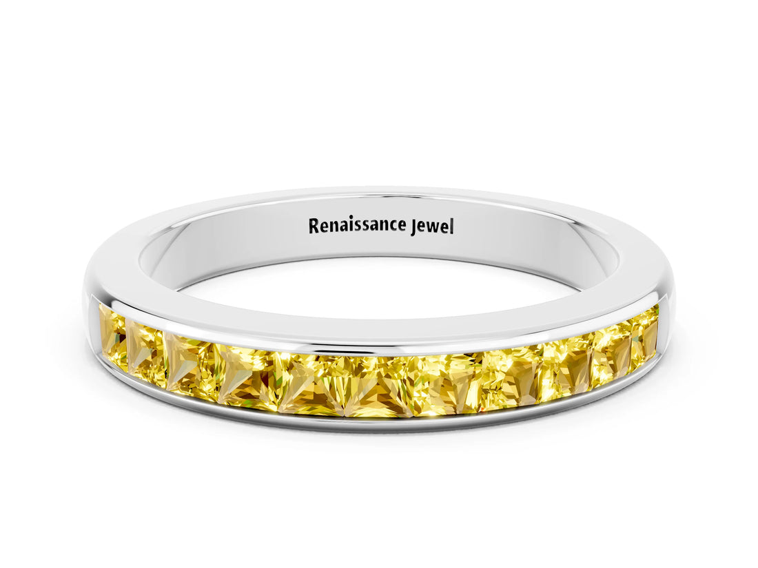 White gold Channel Set Princess Cut Yellow Sapphire Eternity Band_18