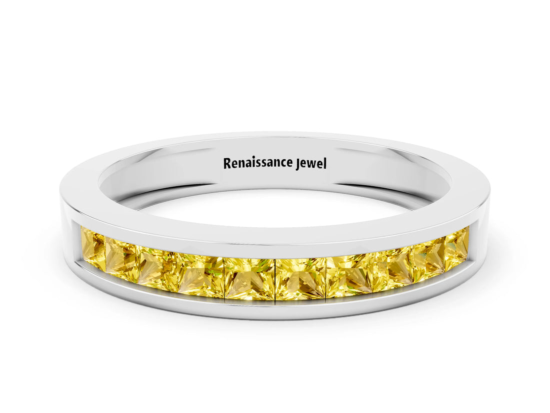 White gold Channel Set Princess Cut Yellow Sapphire Eternity Band_24