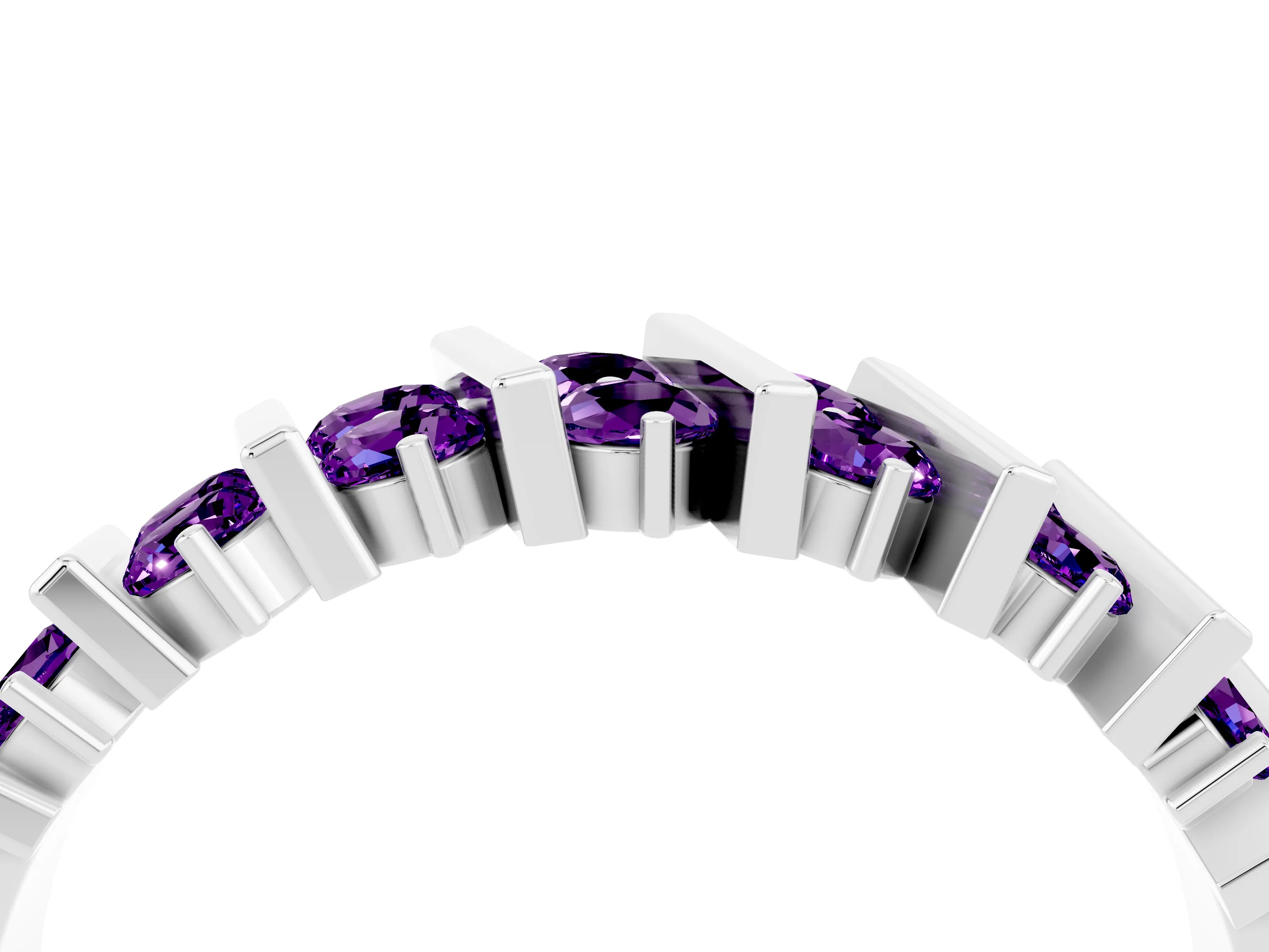 White gold Channel Set Round Amethyst Anniversary Band with Vertical Prongs_10