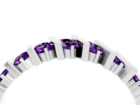 White gold Channel Set Round Amethyst Anniversary Band with Vertical Prongs_10