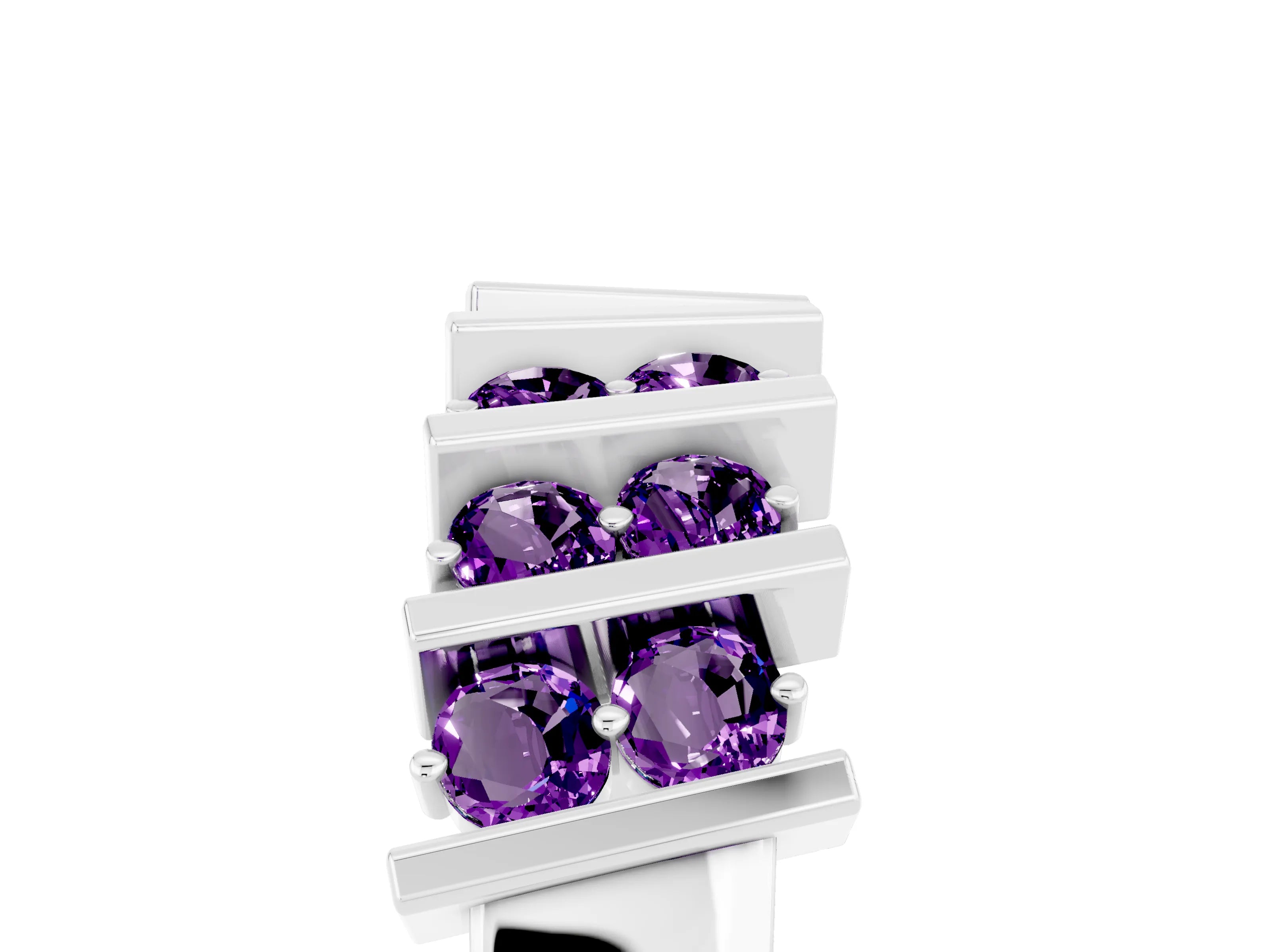 White gold Channel Set Round Amethyst Anniversary Band with Vertical Prongs_11