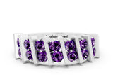 White gold Channel Set Round Amethyst Anniversary Band with Vertical Prongs_6