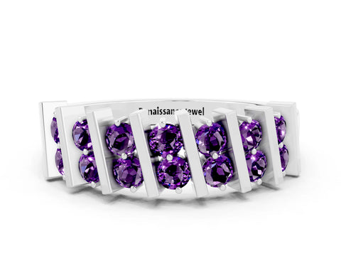 White gold Channel Set Round Amethyst Anniversary Band with Vertical Prongs_6