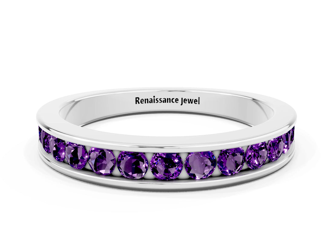 White gold Channel Set Round Amethyst Eternity Band_6