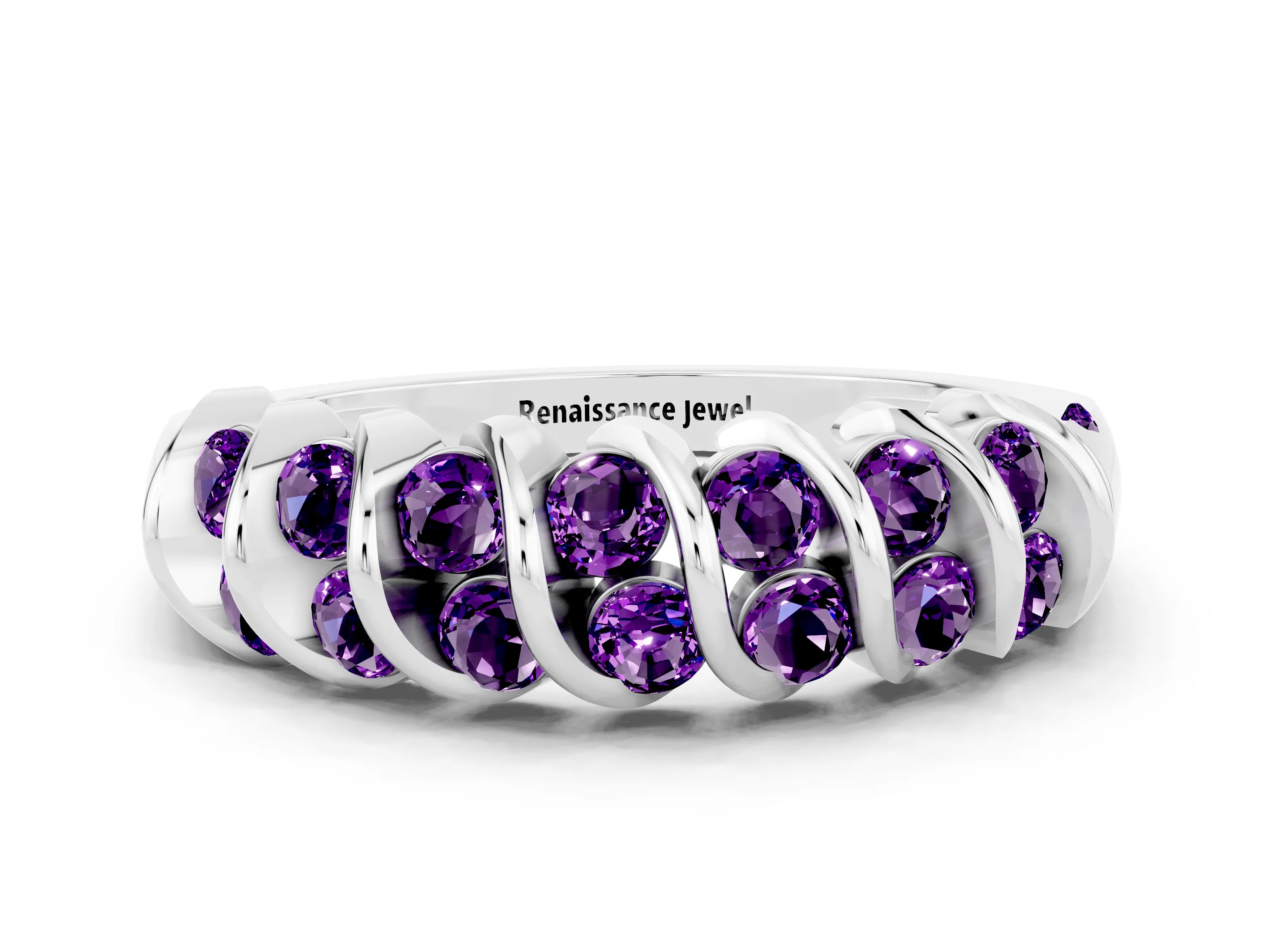 White gold Channel Set Round Amethyst Multi-Row Band_6