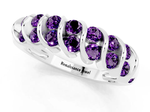 White gold Channel Set Round Amethyst Multi-Row Band_7