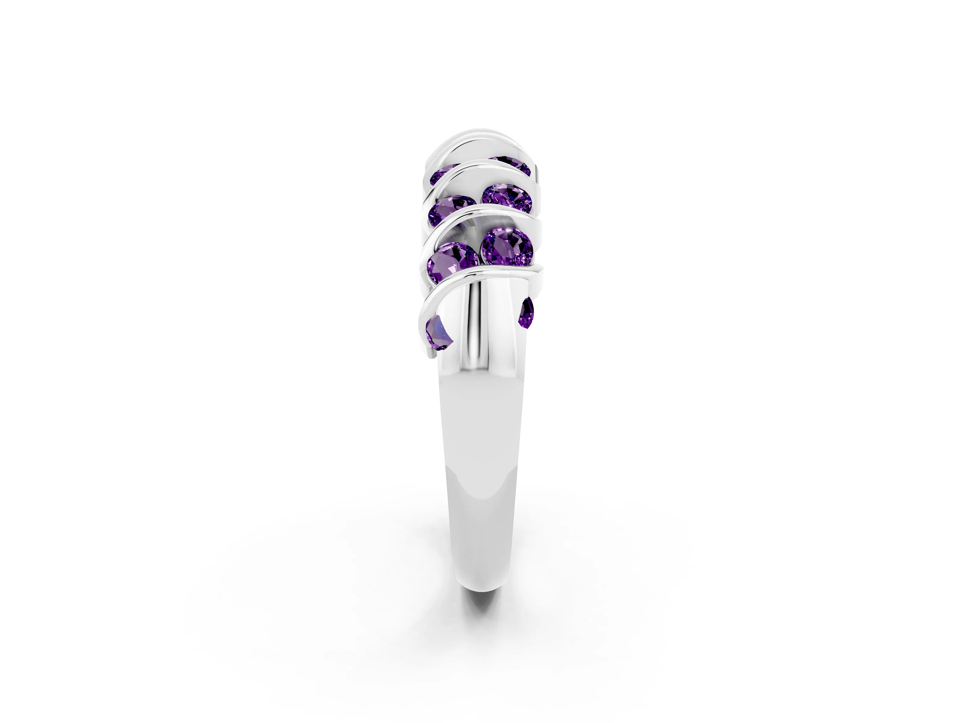 White gold Channel Set Round Amethyst Multi-Row Band_8