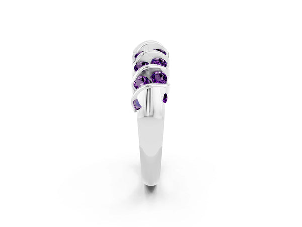 Silver Channel Set Round Amethyst Multi-Row Band