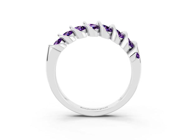 Silver Channel Set Round Amethyst Multi-Row Band