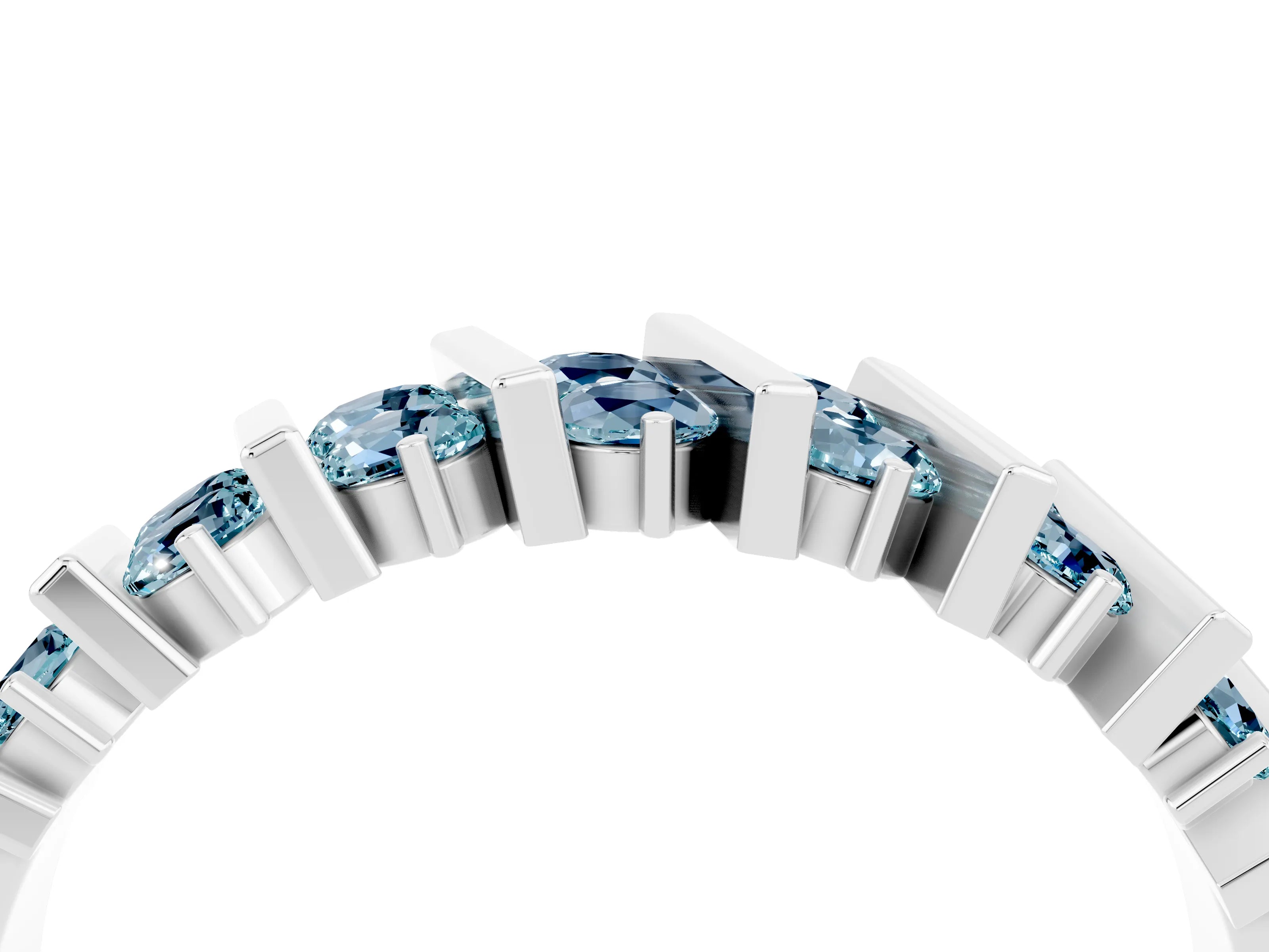 White gold Channel Set Round Aquamarine Anniversary Band with Vertical Prongs_10