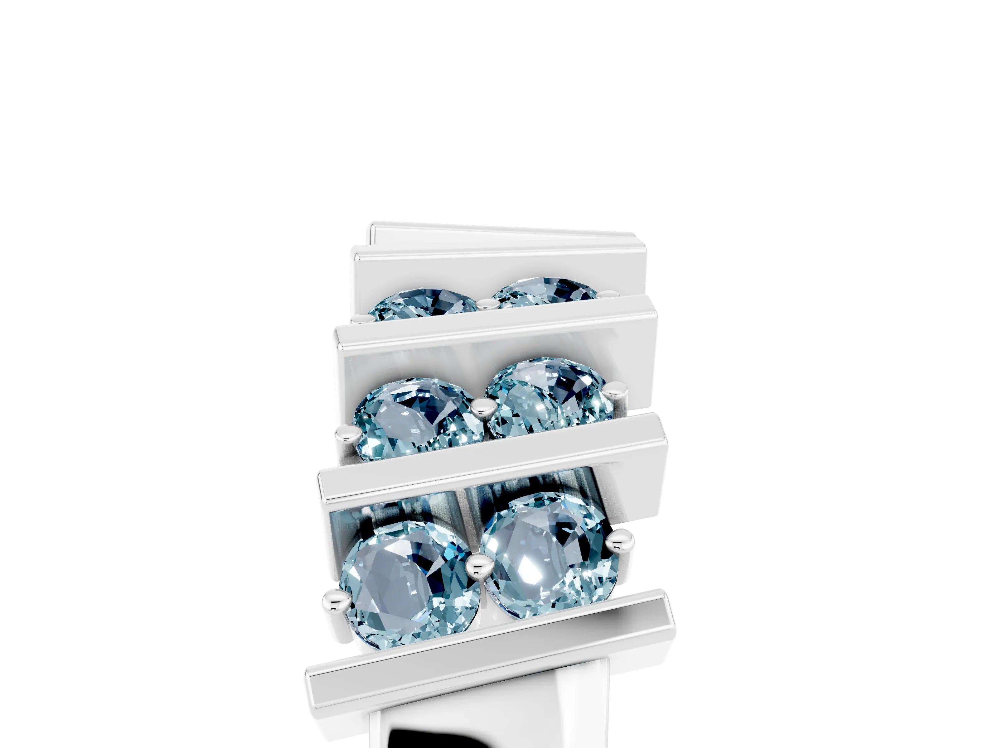 White gold Channel Set Round Aquamarine Anniversary Band with Vertical Prongs_11