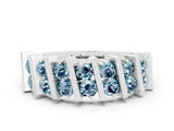 White gold Channel Set Round Aquamarine Anniversary Band with Vertical Prongs_6