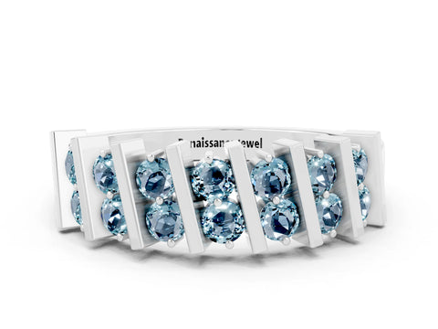 White gold Channel Set Round Aquamarine Anniversary Band with Vertical Prongs_6