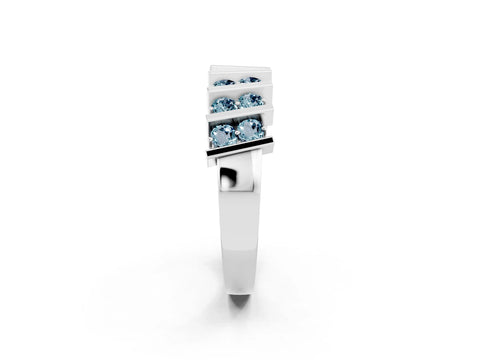 White gold Channel Set Round Aquamarine Anniversary Band with Vertical Prongs_8