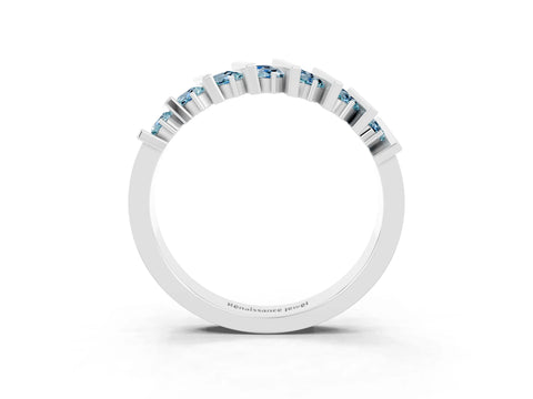White gold Channel Set Round Aquamarine Anniversary Band with Vertical Prongs_9