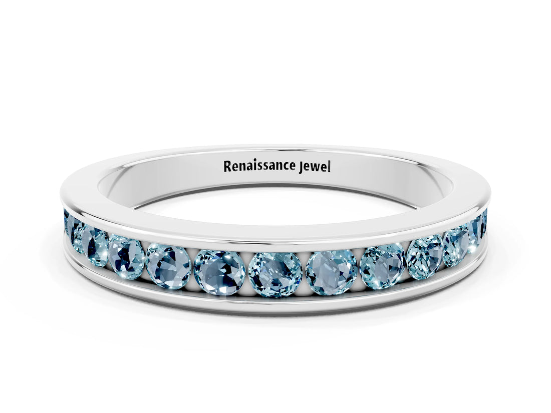 White gold Channel Set Round Aquamarine Eternity Band_6