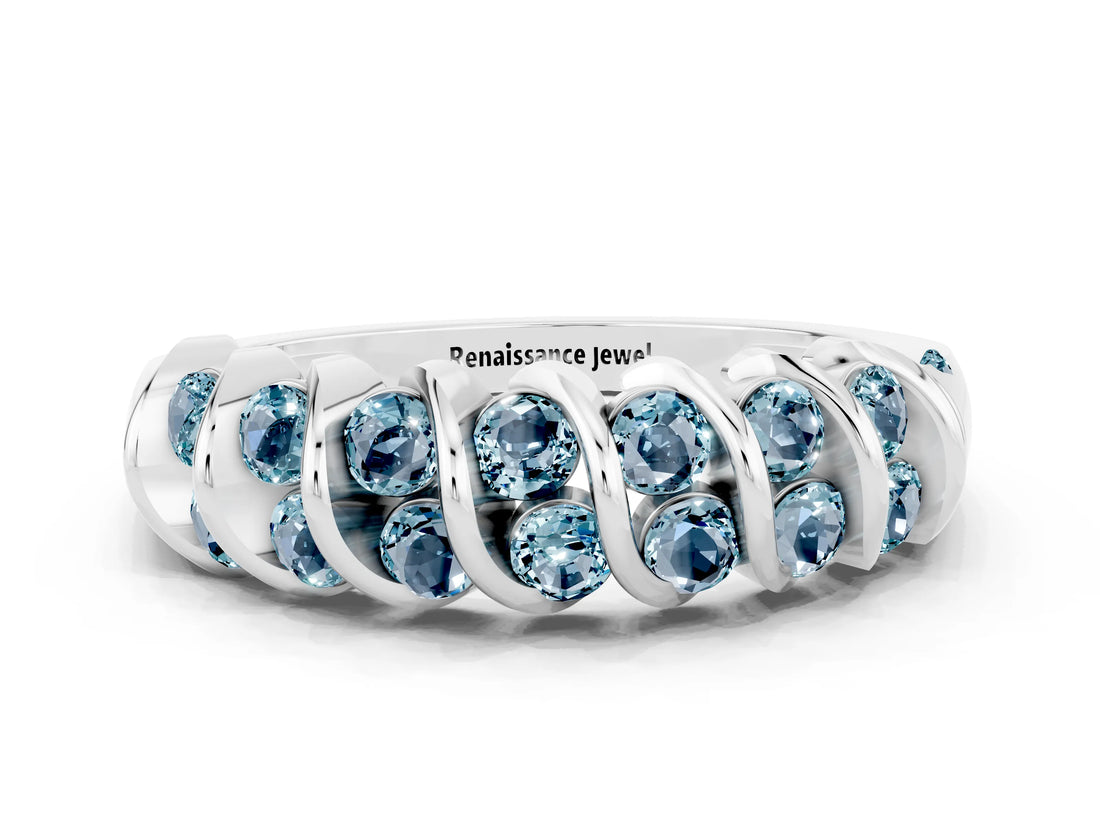White gold Channel Set Round Aquamarine Multi-Row Band_6
