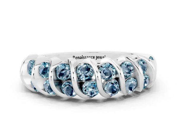 White gold Channel Set Round Aquamarine Multi-Row Band