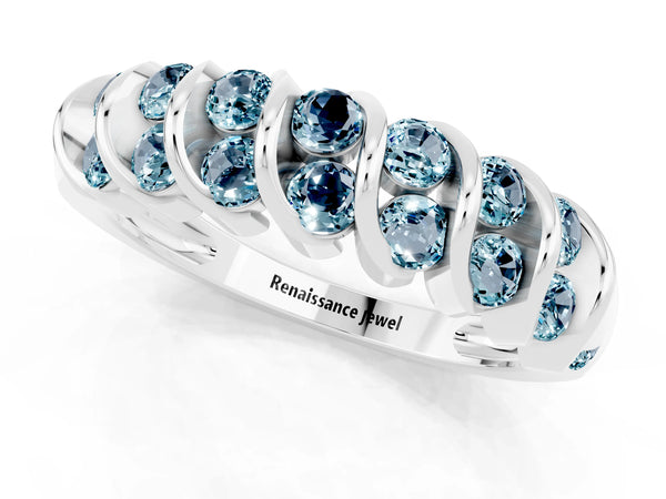 White gold Channel Set Round Aquamarine Multi-Row Band
