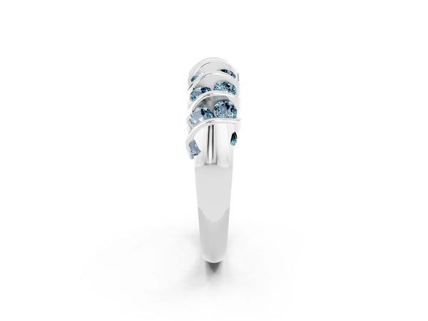 White gold Channel Set Round Aquamarine Multi-Row Band