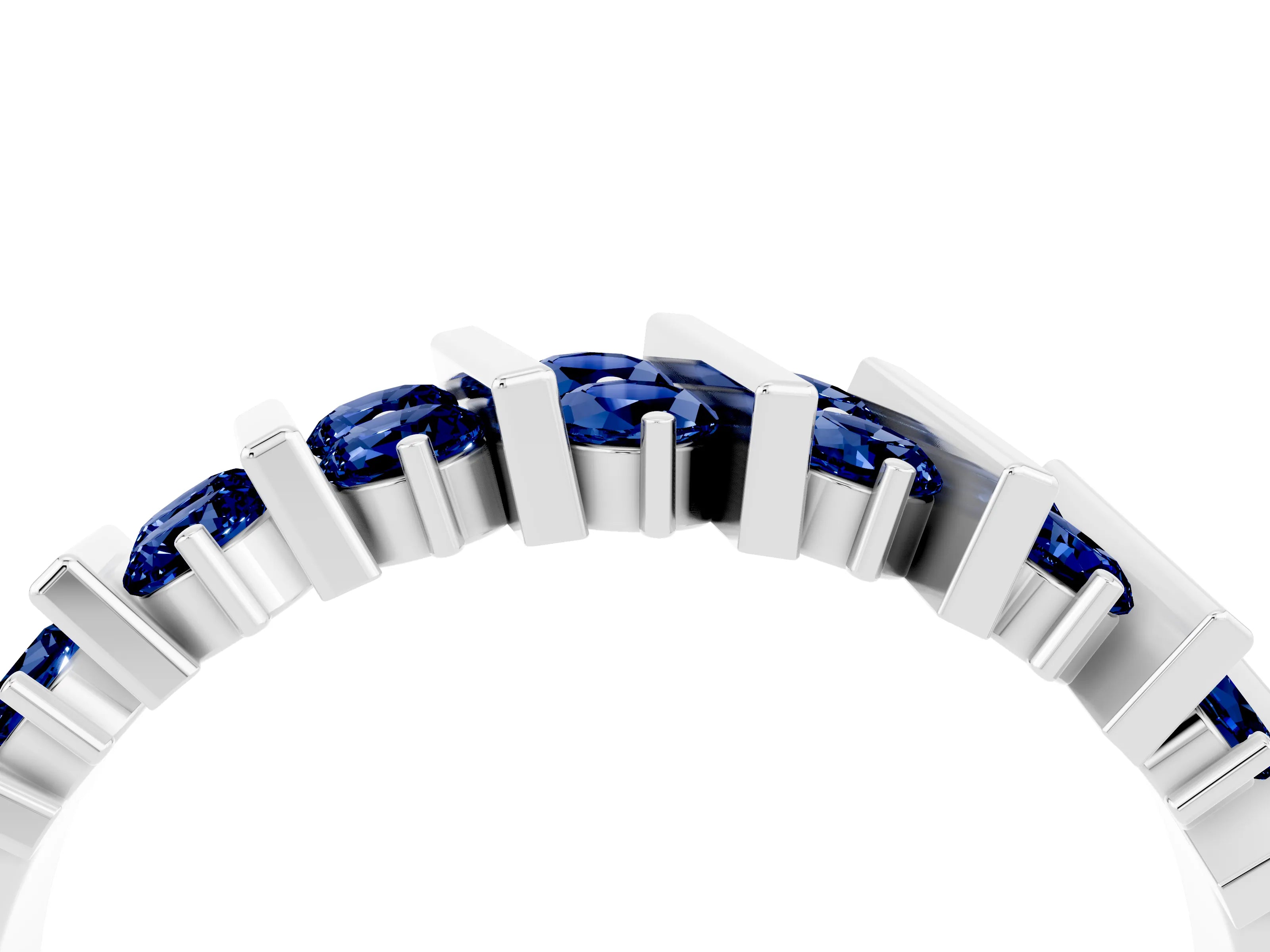 White gold Channel Set Round Blue Sapphire Anniversary Band with Vertical Prongs_10