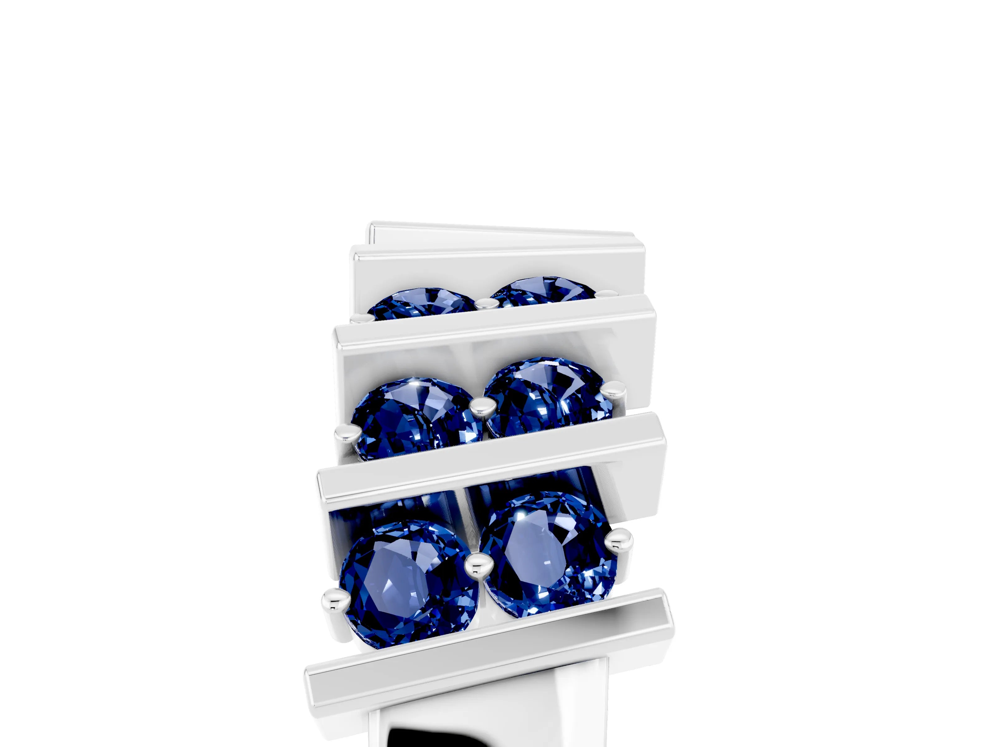 White gold Channel Set Round Blue Sapphire Anniversary Band with Vertical Prongs_11