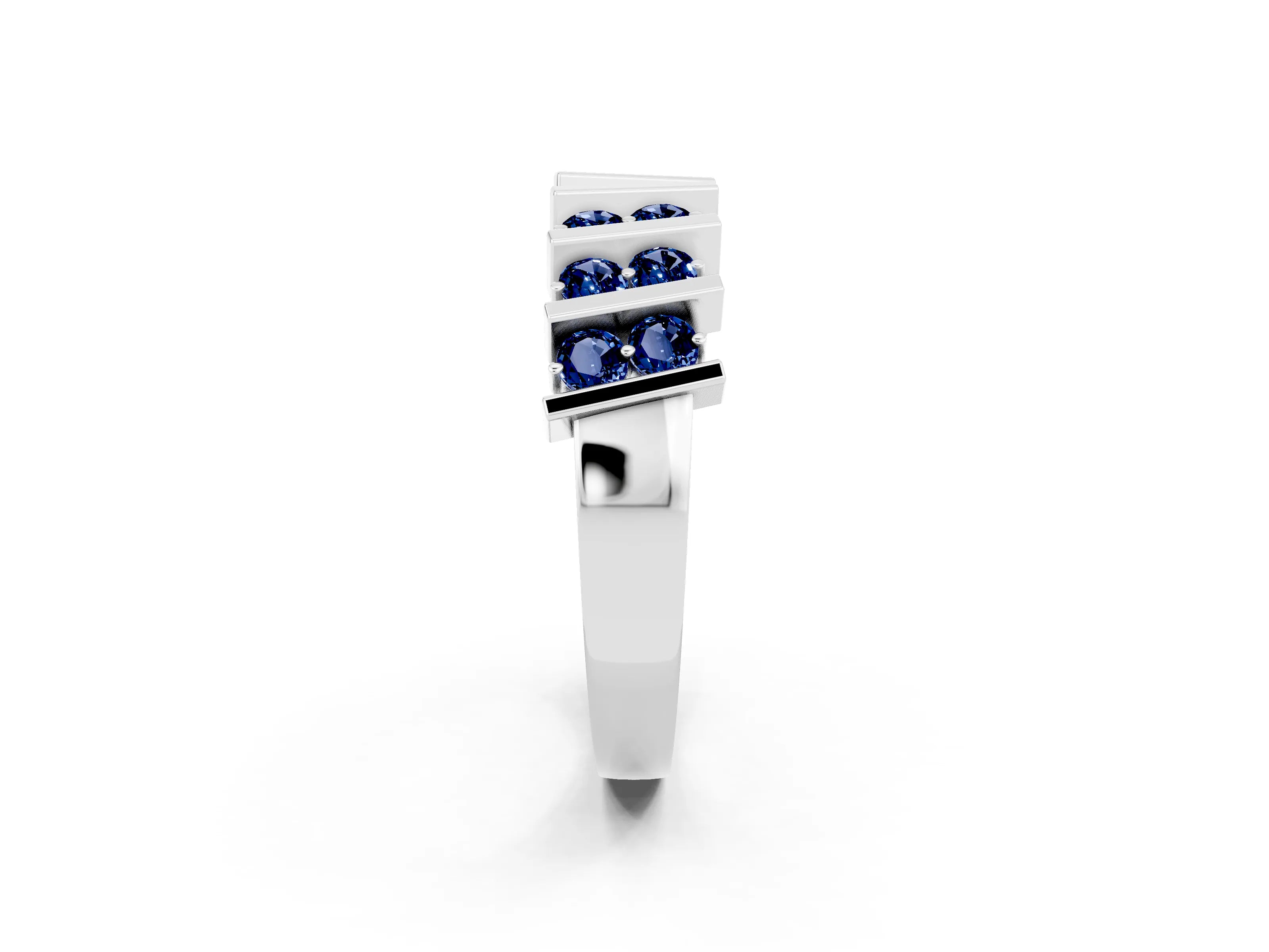 White gold Channel Set Round Blue Sapphire Anniversary Band with Vertical Prongs_8