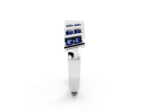 White gold Channel Set Round Blue Sapphire Anniversary Band with Vertical Prongs_8