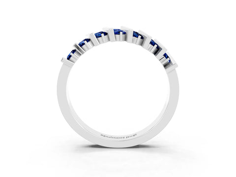 White gold Channel Set Round Blue Sapphire Anniversary Band with Vertical Prongs_9