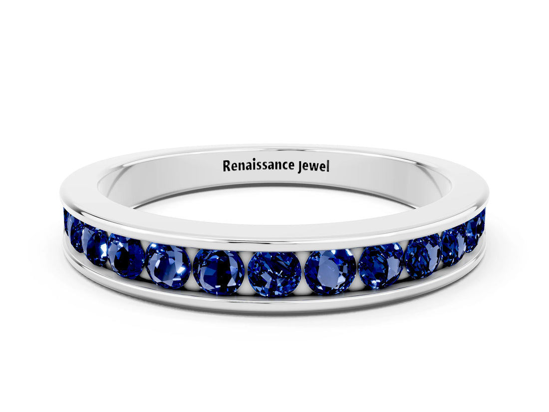White gold Channel Set Round Blue Sapphire Eternity Band_6