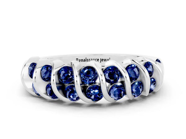 White gold Channel Set Round Blue Sapphire Multi-Row Band