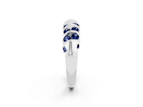 White gold Channel Set Round Blue Sapphire Multi-Row Band