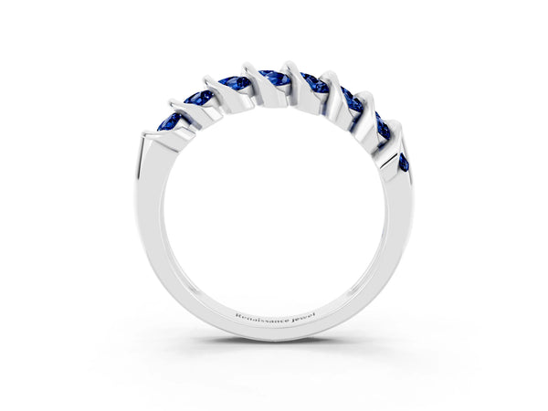White gold Channel Set Round Blue Sapphire Multi-Row Band