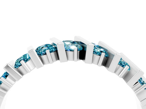 White gold Channel Set Round Blue Topaz Anniversary Band with Vertical Prongs_10