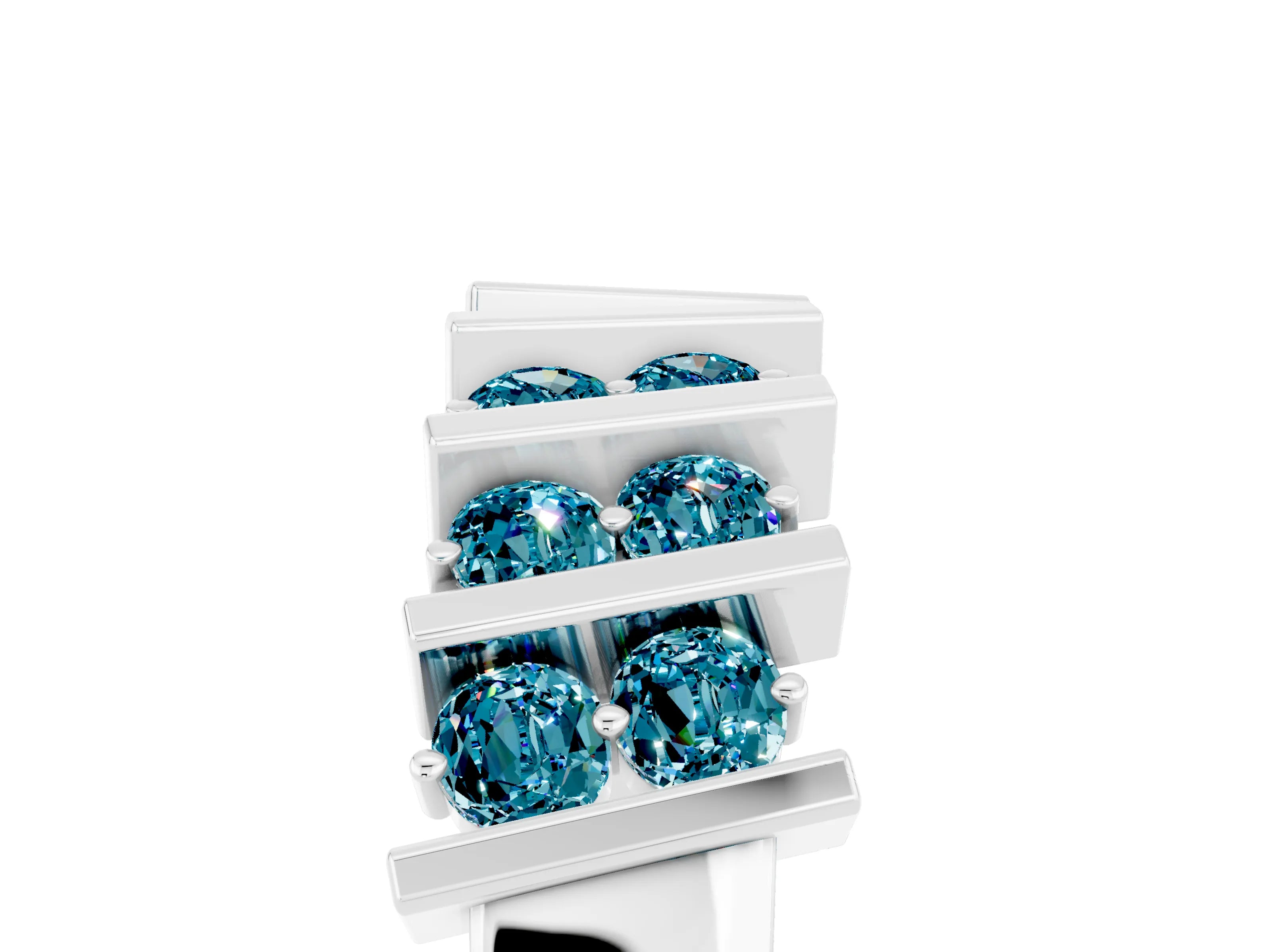 White gold Channel Set Round Blue Topaz Anniversary Band with Vertical Prongs_11
