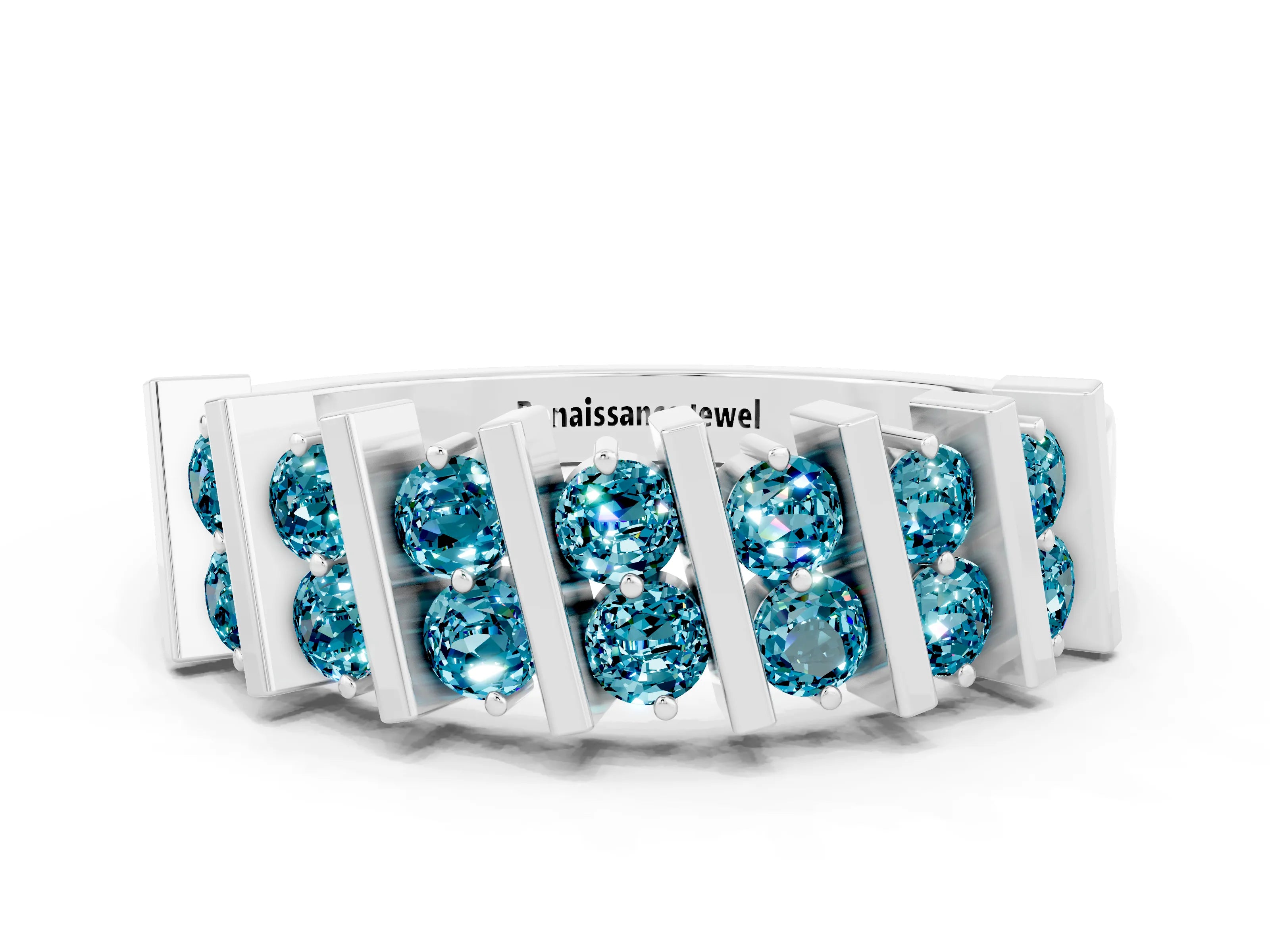 White gold Channel Set Round Blue Topaz Anniversary Band with Vertical Prongs_6