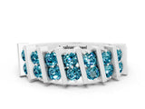 White gold Channel Set Round Blue Topaz Anniversary Band with Vertical Prongs_6
