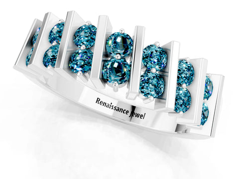 White gold Channel Set Round Blue Topaz Anniversary Band with Vertical Prongs_7