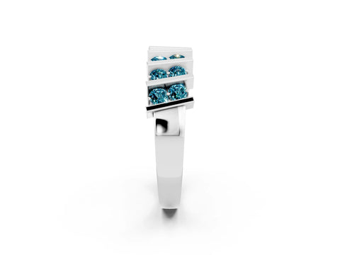 White gold Channel Set Round Blue Topaz Anniversary Band with Vertical Prongs_8