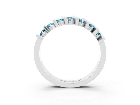 White gold Channel Set Round Blue Topaz Anniversary Band with Vertical Prongs_9