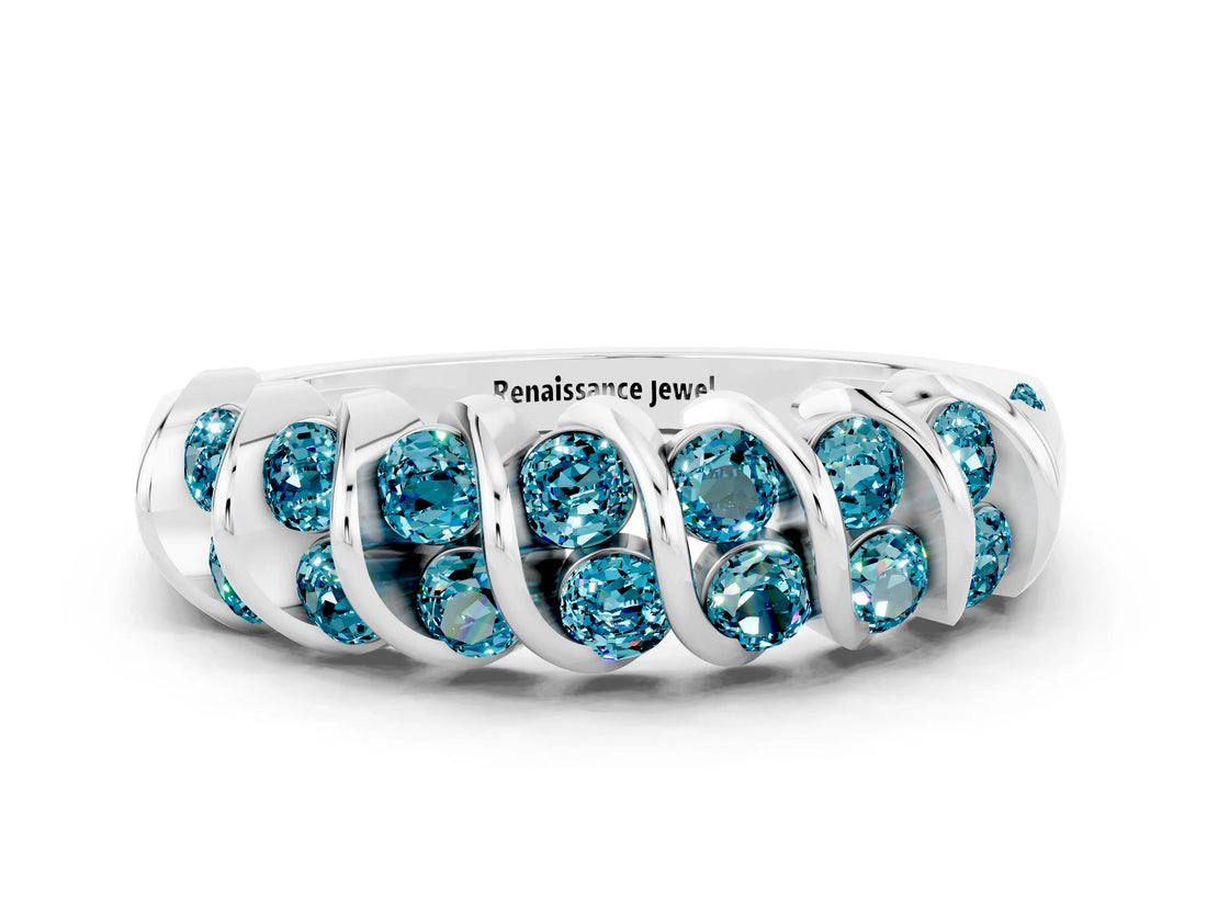 White gold Channel Set Round Blue Topaz Multi-Row Band_6