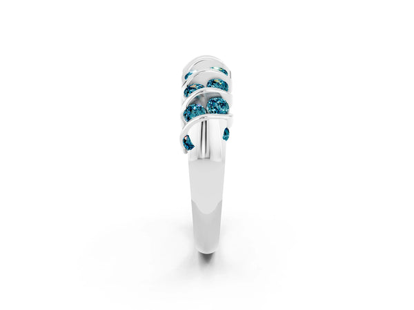 White gold Channel Set Round Blue Topaz Multi-Row Band
