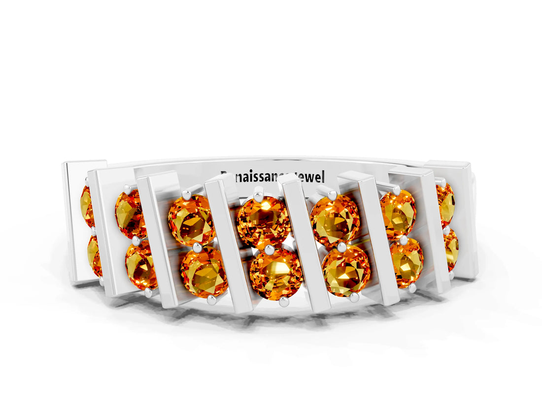 White gold Channel Set Round Citrine Anniversary Band with Vertical Prongs_6