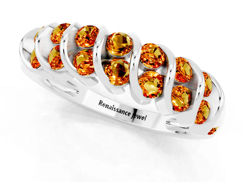 White gold Channel Set Round Citrine Multi-Row Band_7