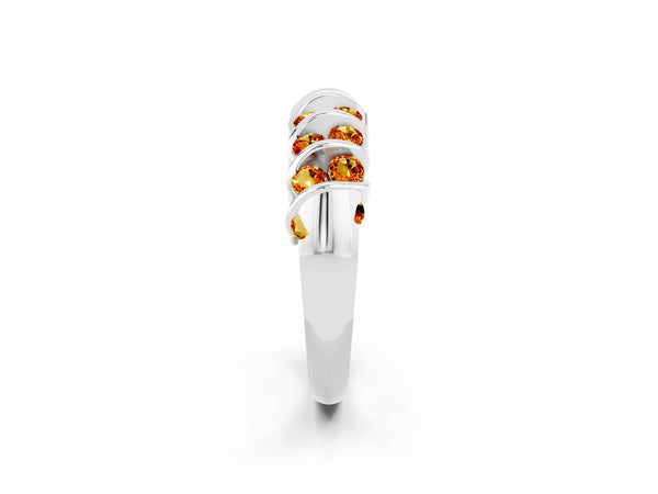 Silver Channel Set Round Citrine Multi-Row Band