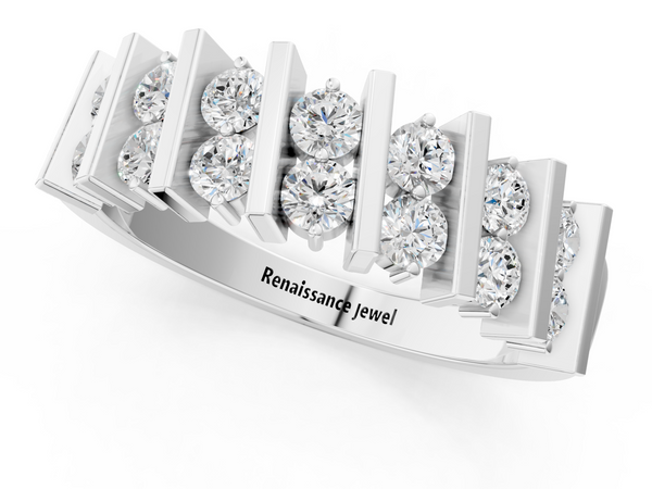 Platinum Channel Set Round Diamond Anniversary Band with Vertical Prongs